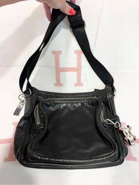 Prada⭐️Black Leather Messenger Bag with Silver Hardware!